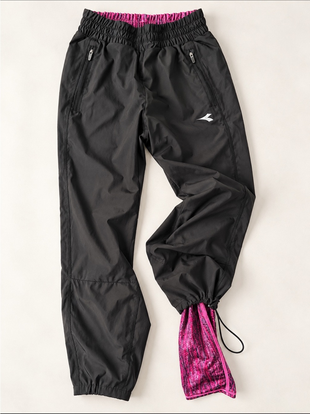 Womens's Diadora Black Athletic Track Pants with Pink Lining